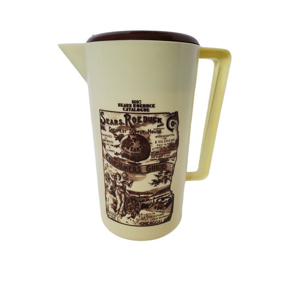 Vtg Plastic Pitcher w Brown Plastic Lid Retro Sears, Roebuck & Co. - Picture 8 of 11